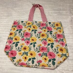 Floral Canvas Tote Bag - Pink and Yellow